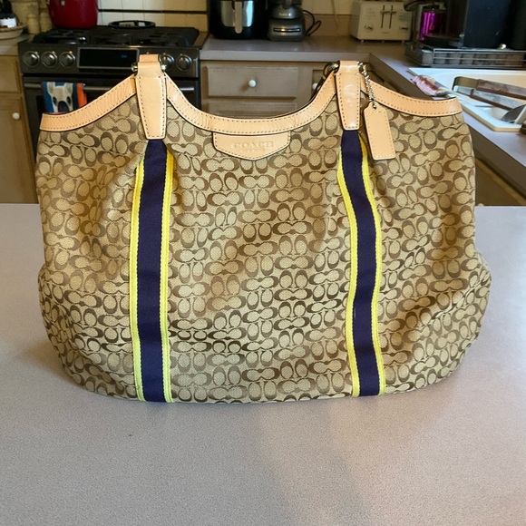 PRICE DROP!!! Gently pre owned Coach  with Navy & Yellow Stripes. - Picture 3 of 8
